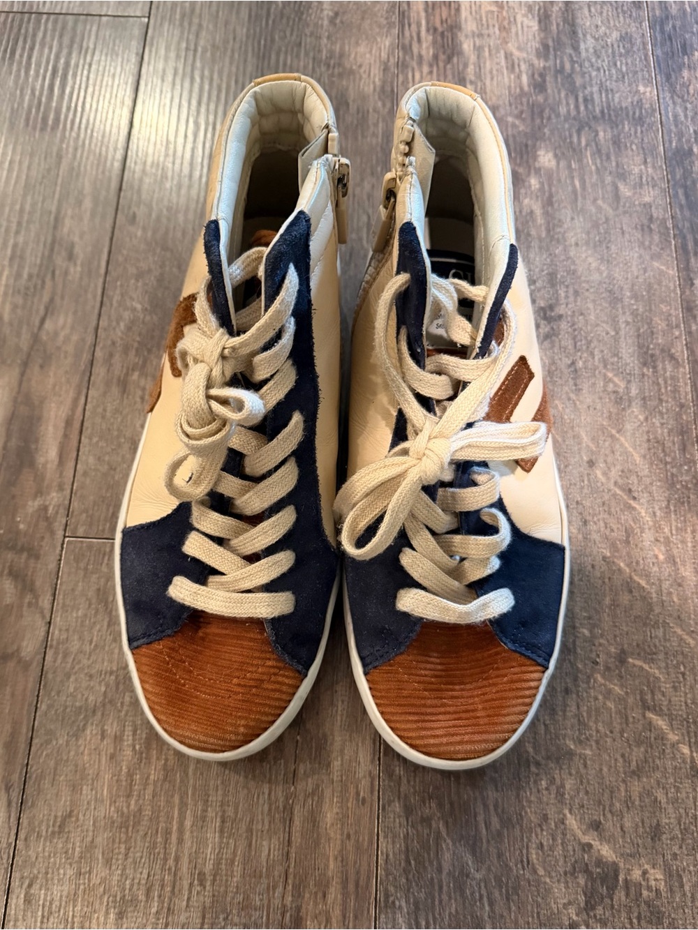 Sam Edelman Cream, Navy & Brown Kids High-Top Sneakers